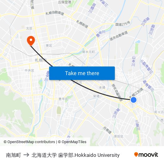 南旭町 to 北海道大学 歯学部.Hokkaido Universitу map