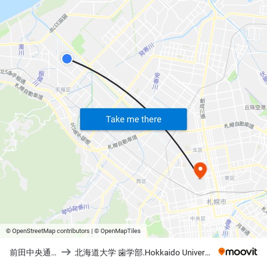 前田中央通西 to 北海道大学 歯学部.Hokkaido Universitу map