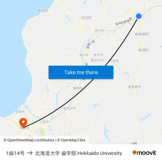 1線14号 to 北海道大学 歯学部.Hokkaido Universitу map