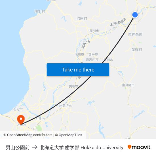 男山公園前 to 北海道大学 歯学部.Hokkaido Universitу map