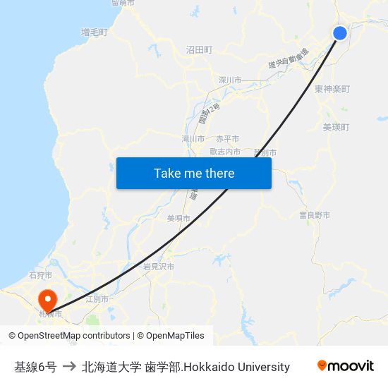 基線6号 to 北海道大学 歯学部.Hokkaido Universitу map