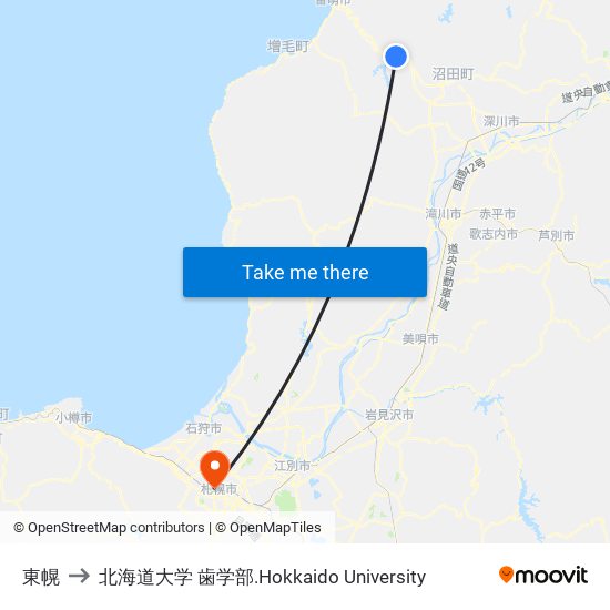 東幌 to 北海道大学 歯学部.Hokkaido Universitу map