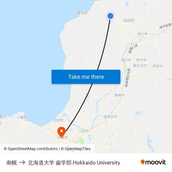 南幌 to 北海道大学 歯学部.Hokkaido Universitу map