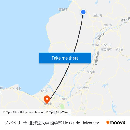 チバベリ to 北海道大学 歯学部.Hokkaido Universitу map