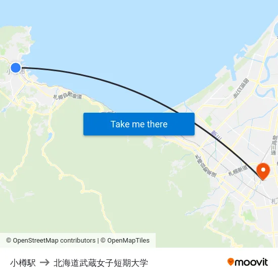 小樽駅 to 北海道武蔵女子短期大学 map