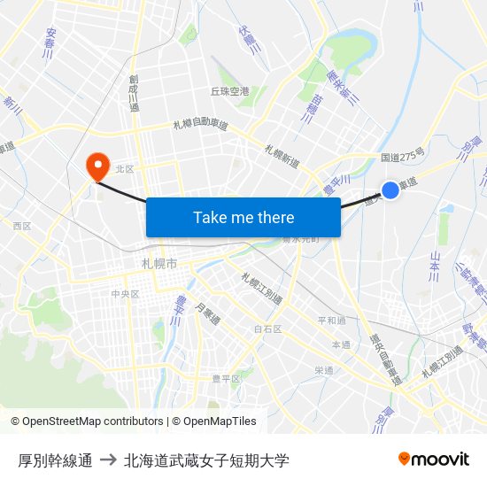 厚別幹線通 to 北海道武蔵女子短期大学 map