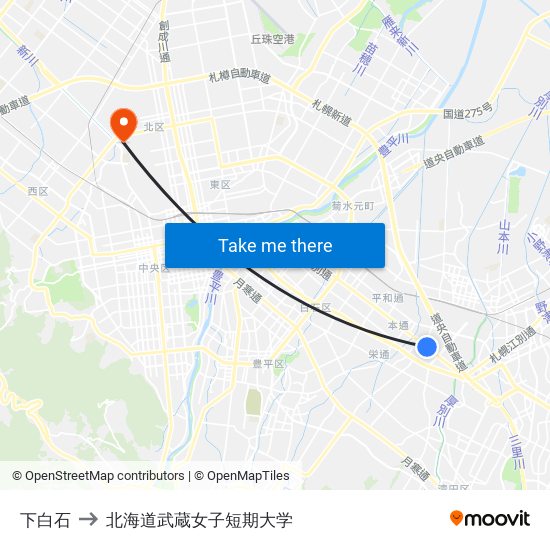 下白石 to 北海道武蔵女子短期大学 map