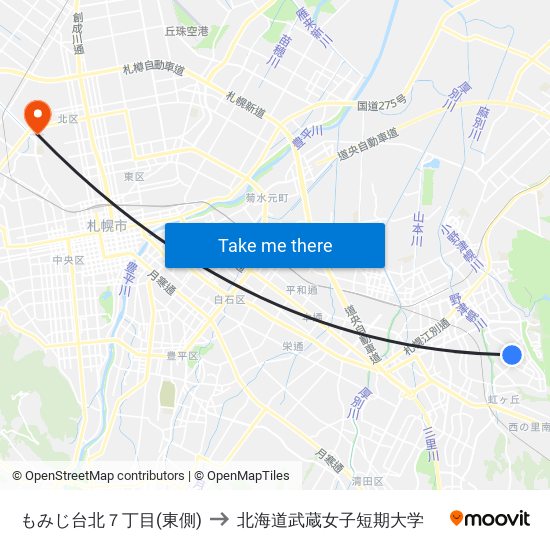 もみじ台北７丁目(東側) to 北海道武蔵女子短期大学 map