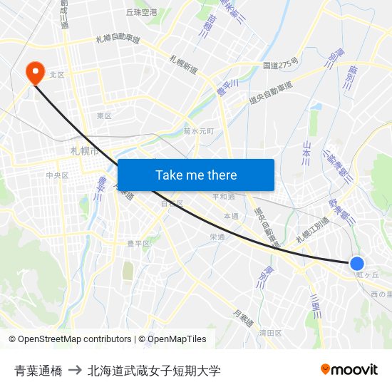 青葉通橋 to 北海道武蔵女子短期大学 map