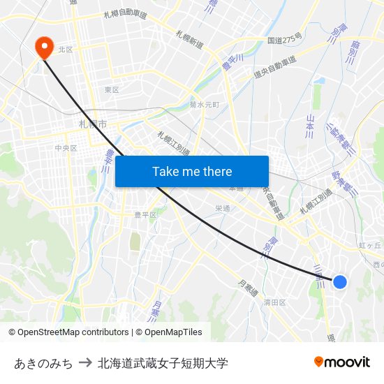 あきのみち to 北海道武蔵女子短期大学 map