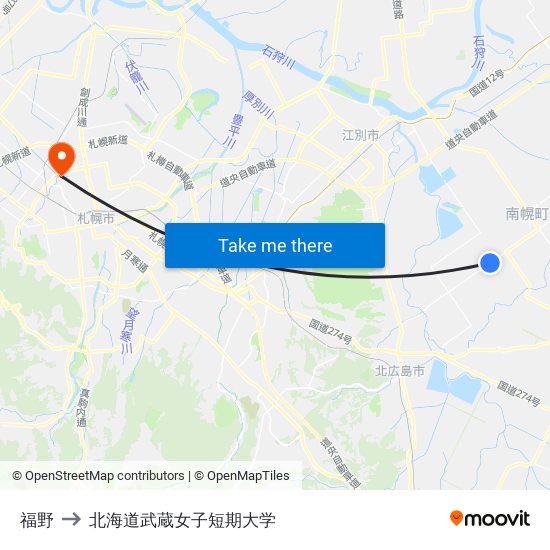 福野 to 北海道武蔵女子短期大学 map
