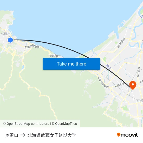奥沢口 to 北海道武蔵女子短期大学 map