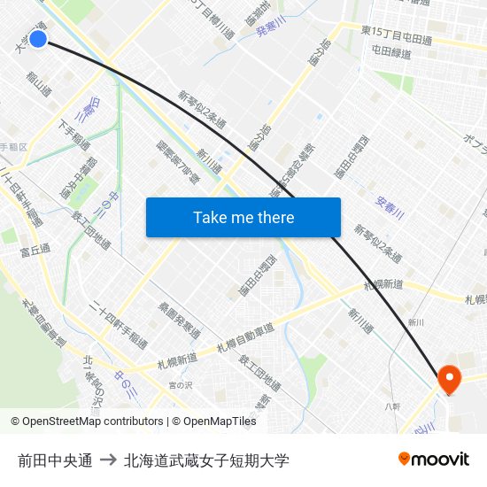前田中央通 to 北海道武蔵女子短期大学 map