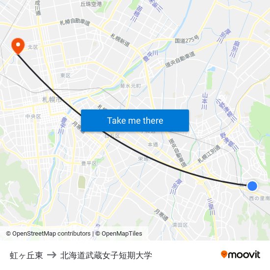 虹ヶ丘東 to 北海道武蔵女子短期大学 map