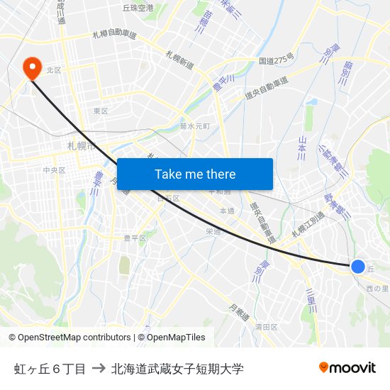 虹ヶ丘６丁目 to 北海道武蔵女子短期大学 map