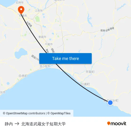 静内 to 北海道武蔵女子短期大学 map
