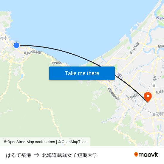 ぱるて築港 to 北海道武蔵女子短期大学 map