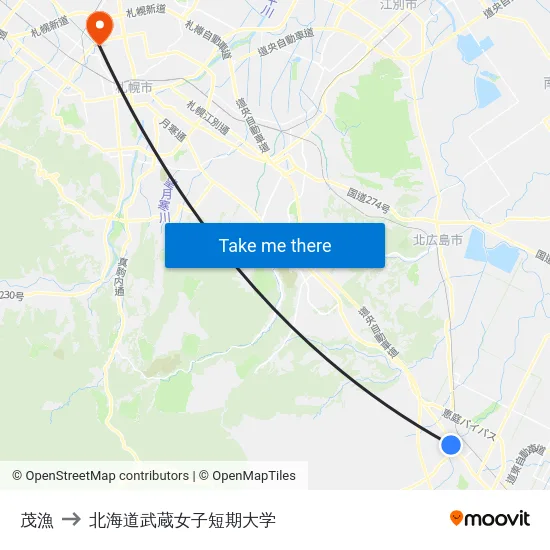 茂漁 to 北海道武蔵女子短期大学 map