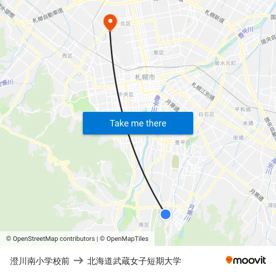 澄川南小学校前 to 北海道武蔵女子短期大学 map