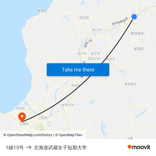 1線13号 to 北海道武蔵女子短期大学 map