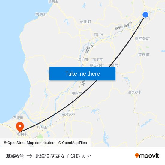 基線6号 to 北海道武蔵女子短期大学 map