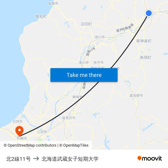 北2線11号 to 北海道武蔵女子短期大学 map