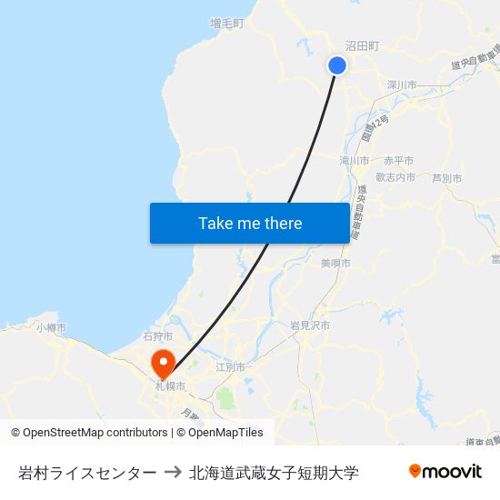 岩村ライスセンター to 北海道武蔵女子短期大学 map