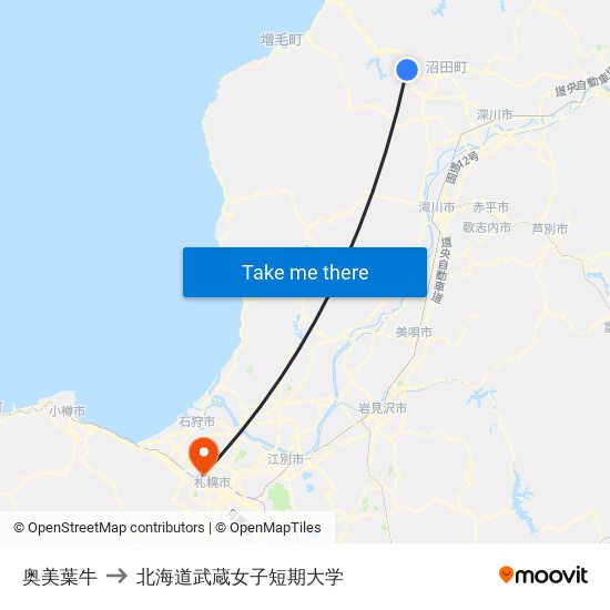 奥美葉牛 to 北海道武蔵女子短期大学 map