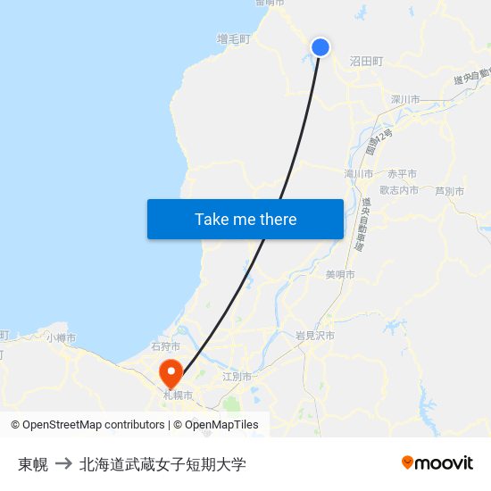 東幌 to 北海道武蔵女子短期大学 map