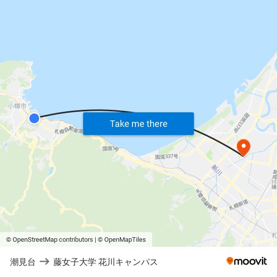 潮見台 to 藤女子大学 花川キャンパス map
