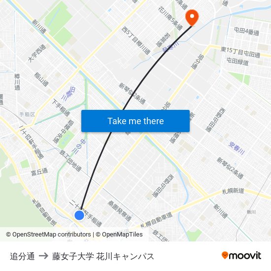 追分通 to 藤女子大学 花川キャンパス map