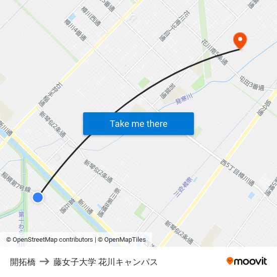 開拓橋 to 藤女子大学 花川キャンパス map