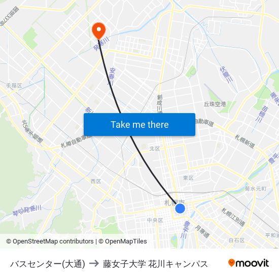 バスセンター(大通) to 藤女子大学 花川キャンパス map