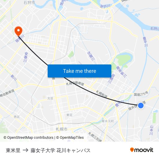 東米里 to 藤女子大学 花川キャンパス map