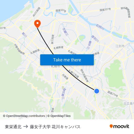 東栄通北 to 藤女子大学 花川キャンパス map