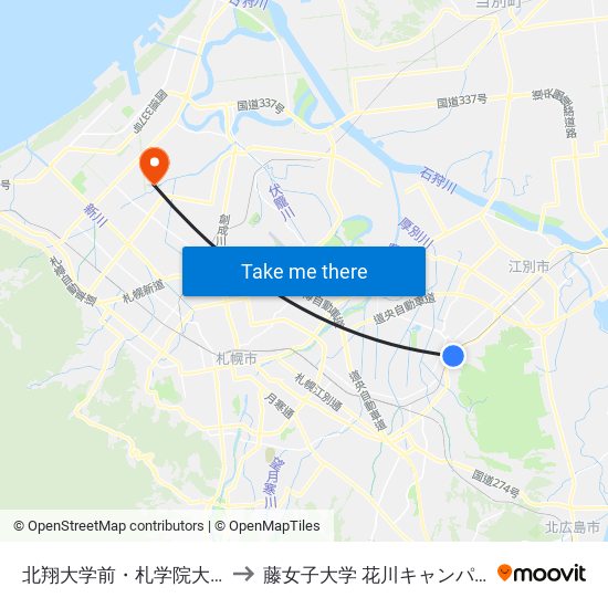 北翔大学前・札学院大前 to 藤女子大学 花川キャンパス map