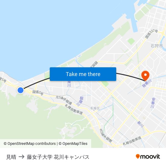 見晴 to 藤女子大学 花川キャンパス map