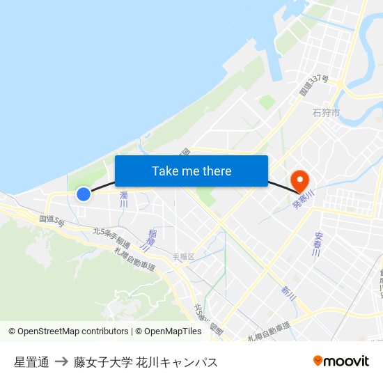 星置通 to 藤女子大学 花川キャンパス map