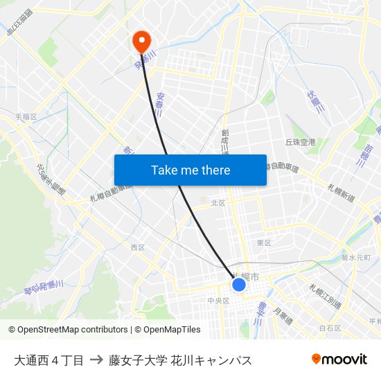 大通西４丁目 to 藤女子大学 花川キャンパス map