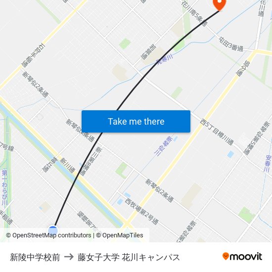 新陵中学校前 to 藤女子大学 花川キャンパス map