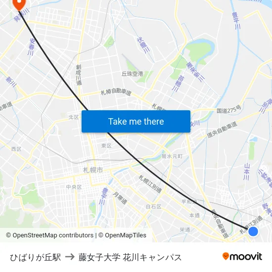 ひばりが丘駅 to 藤女子大学 花川キャンパス map