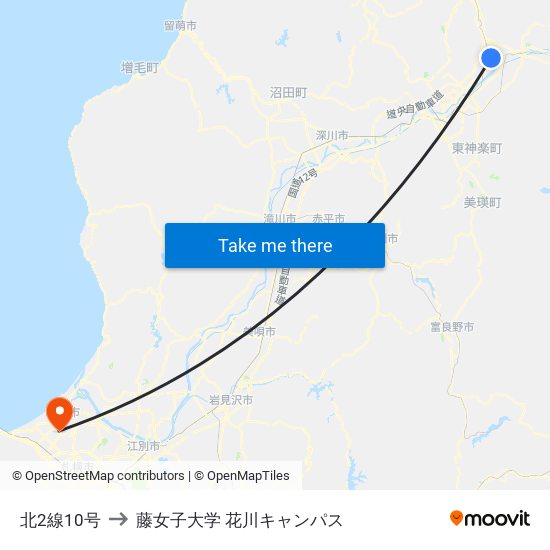 北2線10号 to 藤女子大学 花川キャンパス map