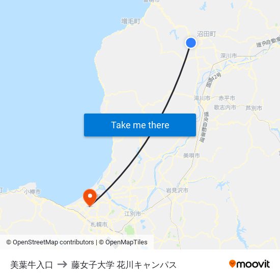 美葉牛入口 to 藤女子大学 花川キャンパス map