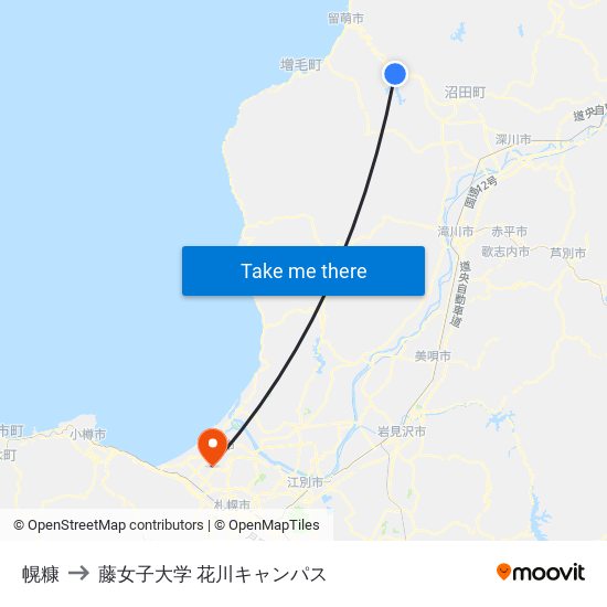 幌糠 to 藤女子大学 花川キャンパス map