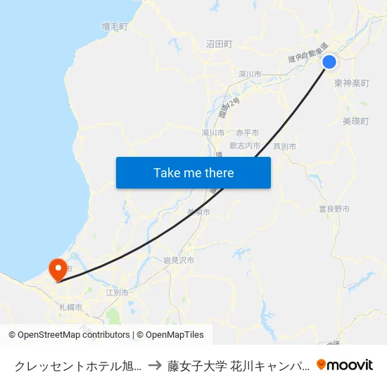 クレッセントホテル旭川 to 藤女子大学 花川キャンパス map