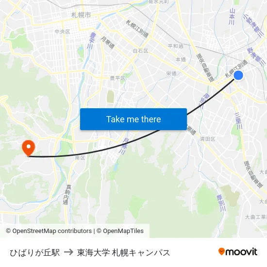 ひばりが丘駅 to 東海大学 札幌キャンパス map