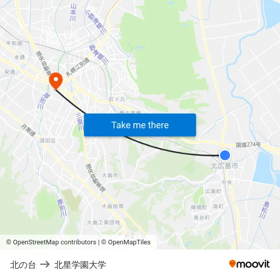 北の台 to 北星学園大学 map