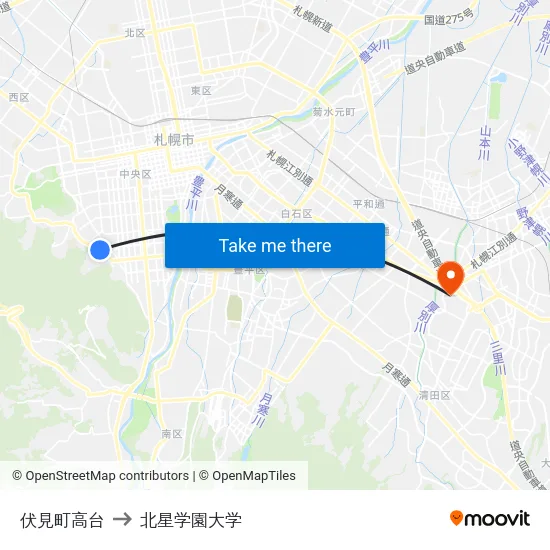 伏見町高台 to 北星学園大学 map