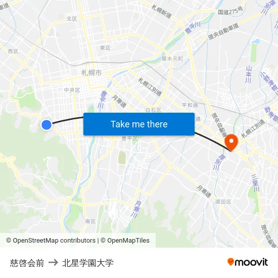 慈啓会前 to 北星学園大学 map