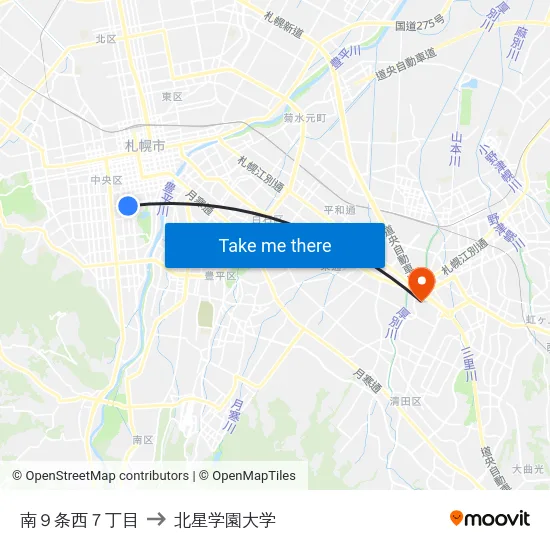 南９条西７丁目 to 北星学園大学 map